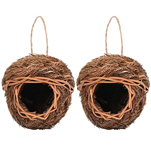 BYNYXI Vogelnest Stroh, 2 Stück Gewebte Nisttasche Vogelnest für Käfig Nistkästen für Vögel zum Aufhängen Vogelhäuser Gras Bird Nest für Wellensittich Meise Kanarienvogel Amsel Hummingbird,14cmx14cm von BYNYXI