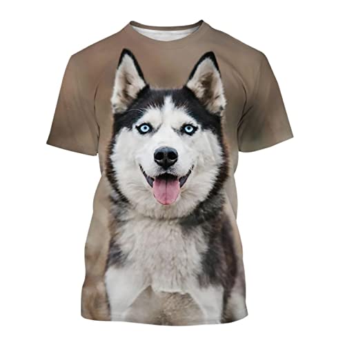 Herren 3D-gedrucktes Muster T-Shirts Top T-Shirts, Sommer Lustiges Haustier Hund 3D-Druck T-Shirt Mode Unisex Lässig Rundhals Kurzarm (Color : Husky-5302, Size : 3XL) von BYONIC