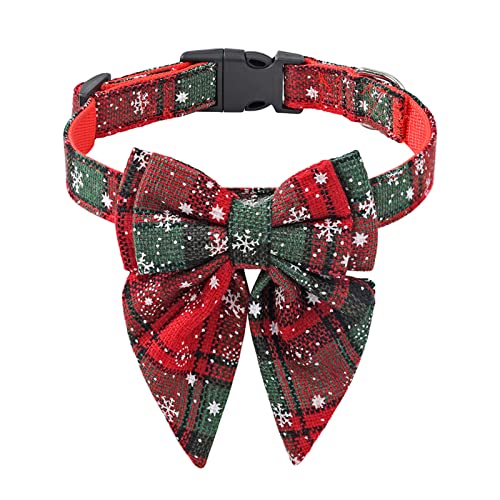 BYYLECL Weihnachts-Hundehalsband, Schleifen, Weihnachten, Schneeflocke, rote Schleifen, verstellbar, für kleine, mittelgroße und große Haustiere, für Haustiere, Rot und Grün von BYYLECL