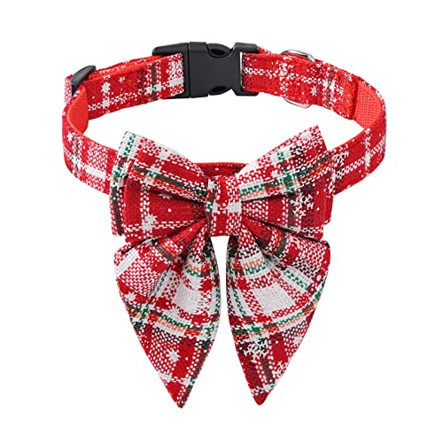 BYYLECL Weihnachts-Hundehalsband, Schleifen, Weihnachten, Schneeflocke, rote Schleifen, verstellbar, für kleine, mittelgroße und große Haustiere, für Haustiere, Rot und Weiß von BYYLECL