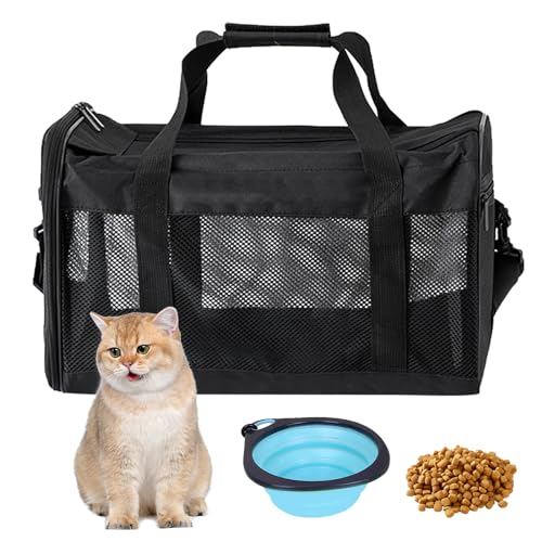 BYZESTY Transportbox Katze Hund Katzentransportbox Hundebox Faltbar Hundetransportbox Katzen Transportboxen Hundetasche Katzenbox Katzentransporttasche Inkl. Hundenapf, 42 x 27 x 28 cm von BYZESTY