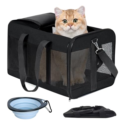 BYZESTY Transportbox Katze Hund Katzentransportbox Hundebox Faltbar Hundetransportbox Katzen Transportboxen Hundetasche Katzenbox Katzentransporttasche Inkl. Hundenapf, 42 x 28 x 28 cm von BYZESTY