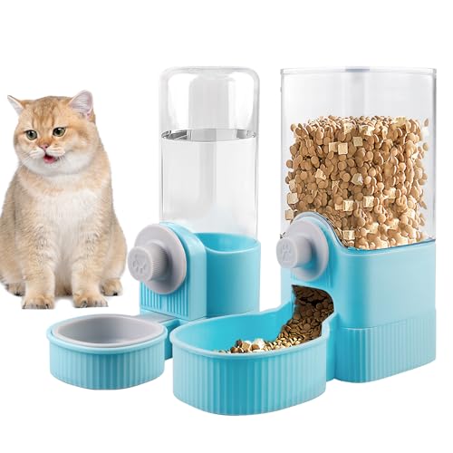 BYZESTY Trinkflasche Kaninchen Automatischer, 2 Stück Hasentränke Automatischer Futter- und Wasserspender, Automatischer Futterspender Hängend für Katzen Meerschweinchen Hamster Kaninchen, Blau von BYZESTY