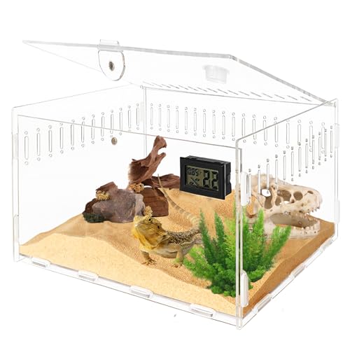 Reptilien Terrarium Box, Schnecken Terrarium, 30*20*15 Reptilien Futterbox, Reptil Fütterungsbox, Terrarium Transportbox Behälter, Acryl Terrarium Reptilien Box, Reptilien Aufzuchtbox Mit Hygrometer von BYZESTY