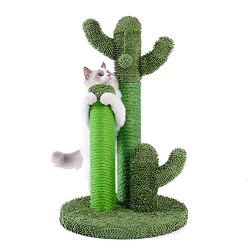 Grüner Kaktus-Katzenkratzsäule mit 3 Katzenkratzbäumen, 1 hängendem Ball, interaktives Katzenspielzeug for kleine Katzen/3421 von BZVCRTYKL