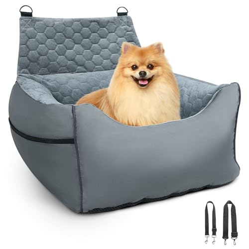 Babenest Hund Autositz, Haustier Auto Booster Sitz für Kleine Mittlere Hunde Katzen, Welpe Reise Auto Bett mit Aufbewahrungstasche und Clip On Sicherheitsleine, Warm Plüsch Wasserdicht Rutschfeste von Babenest