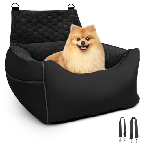 Babenest Hund Autositz, Haustier Auto Booster Sitz für Kleine Mittlere Hunde Katzen, Welpe Reise Auto Bett mit Aufbewahrungstasche und Clip On Sicherheitsleine, Warm Plüsch Wasserdicht Rutschfeste von Babenest