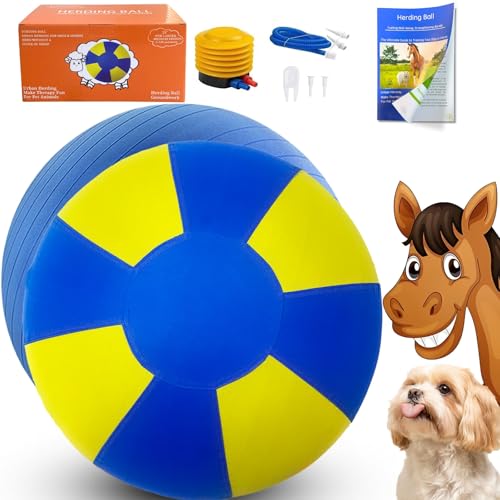 63,5 cm Herding Ball für Hunde, Rinder, Pferd, australischer Schäferhund, großes blaues und gelbes Herding Ball Kit mit wasserdichter, strapazierfähiger Abdeckung, gratis Trainingsanleitung, leicht zu von BabieDtOyG