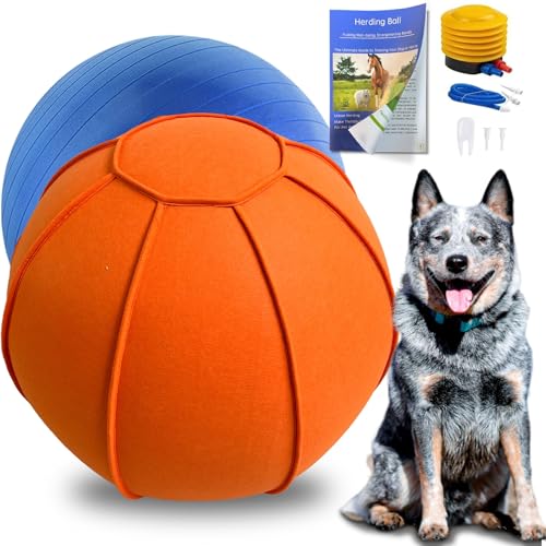 Herding Ball für Hunde, 63,5 cm großer Ball für Blue Heeler, Rinder, Collie mit Ballabdeckung, Luftpumpe, Trainingsanleitung (evtl. nicht in deutscher Sprache), Hundespielzeug, Hörballspielzeug für von BabieDtOyG