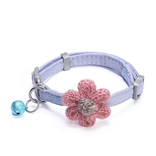 Handgefertigtes Katzenhalsband, Kätzchenhalsband mit sechs Blütenblättern, Blumenhalsbändern, Charms, Katzenhalsband mit Glöckchen, verstellbares Katzenhalsband für Mädchen, Katzen (Himmelblau) von Babique