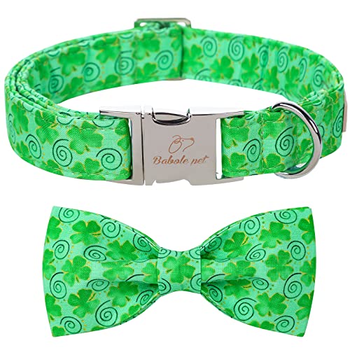 2023 St. Patrick's Day Hundehalsband mit Fliege, blaues Kleeblatt, männliches Hundehalsband mit Sicherheits-Metallschnalle, verstellbares Welpenhalsband für kleine, mittelgroße und große Jungen und von Babole Pet