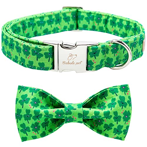 2023 St. Patrick's Day Hundehalsband mit Fliege, niedliches Kleeblatt, männliches Hundehalsband mit Sicherheits-Metallschnalle, verstellbare Welpenhalsbänder für kleine, mittelgroße und große Jungen und Mädchen, Hund, L-Halsumfang 40,6 cm - 61 cm cm von Babole Pet