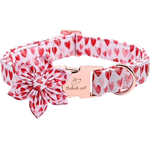 2023 Valentinstag Hundehalsband Blumenkrawatte Babole Haustier, Weiß Rot Rosa Liebe Rüdenhalsband mit Sicherheits-Metallschnalle, XS-Halsumfang 20.3 cm,30.3 cm 5 cm von Babole Pet