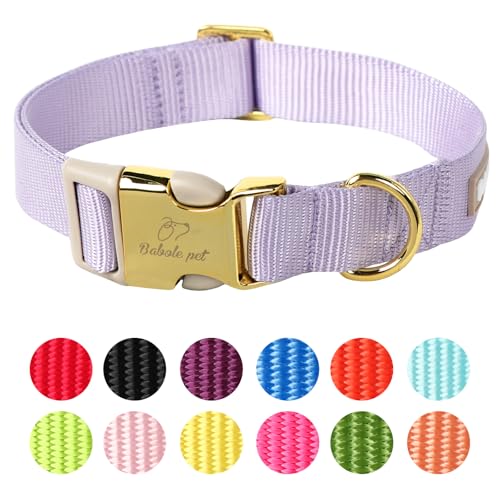 Babole Pet Hundehalsband aus Nylon, verstellbar, Lavendel, weiches Gurtband, für kleine, mittelgroße und große Hunde, Jungen, Mädchen, Welpenhalsband mit Sicherheits-Metallschnalle, Größe L von Babole Pet