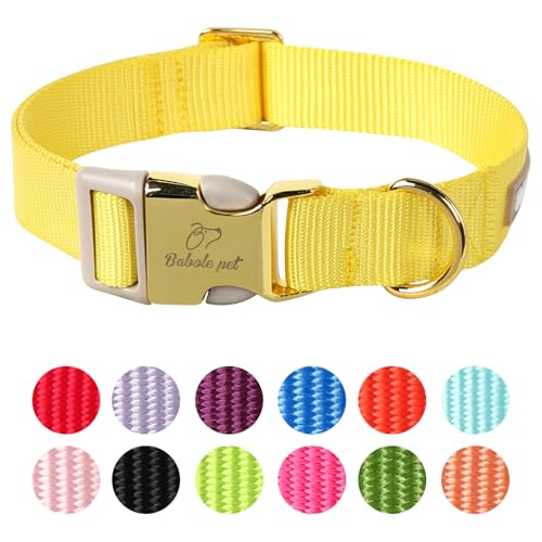 Babole Pet Hundehalsband aus Nylon, verstellbar, weiches Gurtband, für kleine, mittelgroße und große Hunde, Jungen, Mädchen, Welpenhalsband mit Sicherheits-Metallschnalle, Größe L, Gelb von Babole Pet