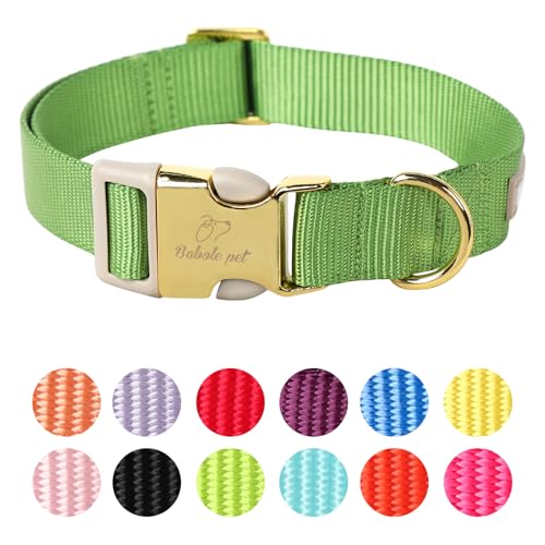 Babole Pet Hundehalsband aus Nylon, verstellbar, weiches Gurtband, für kleine, mittelgroße und große Hunde, Jungen, Mädchen, Welpenhalsband mit Sicherheits-Metallschnalle, Größe L, Grün von Babole Pet