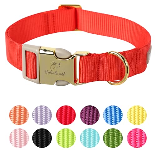 Babole Pet Nylon-Hundehalsband, verstellbar, weiches Gurtband, für kleine, mittelgroße und große Hunde, Jungen, Mädchen, Welpenhalsband mit Sicherheits-Metallschnalle, Größe S, Rot von Babole Pet