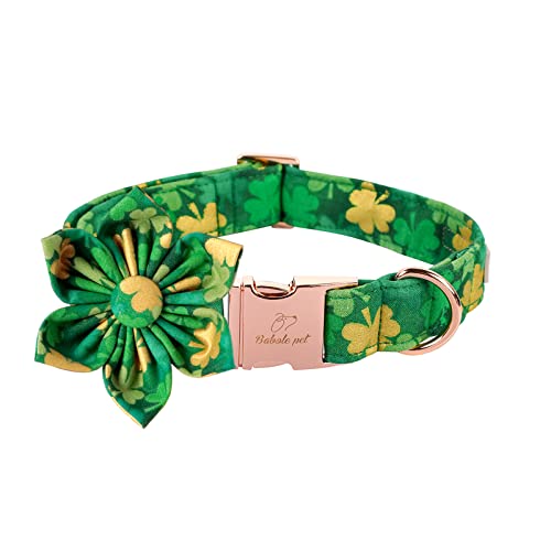 Babole Hundehalsband für mittelgroße Hunde mit Schleife Baumwolle Kleeblatt Blumenmuster für Mädchen Hunde Verstellbar Haustier Halsband --- St. Patrick's Day Haustier Geschenk (M) von Babole Pet