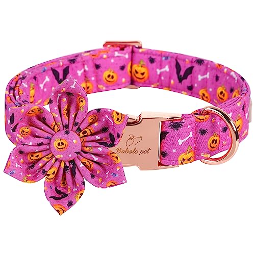 Babole Pet Halloween-Hundehalsband, Blumenkrawatte, violett, Halloween-Fledermaus, Kürbis, Hundehalsband mit Sicherheits-Metallschnalle, Halsumfang 40.6 cm,66 cm von Babole Pet