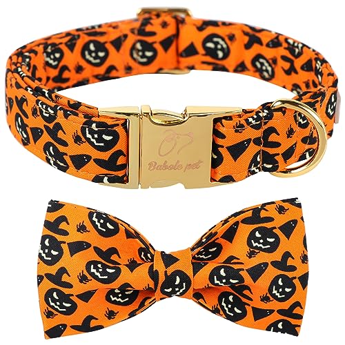 Babole Pet Halloween-Hundehalsband, schwarz, böses Kürbismuster, Größe XS, mit Fliege, Halsband, mit Metallschnalle, verstellbarer Hals, 20,3–30,5 cm von Babole Pet