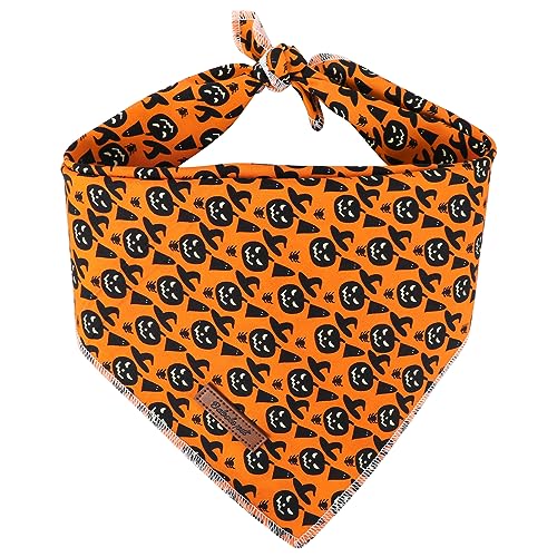 Babole Pet Halloween-Hundehalstuch, 1 Stück, orange/schwarz, gruseliger Kürbis, quadratischer Hundeschal für kleine, mittelgroße und große Hunde, verstellbar, für Mädchen und Jungen (S) von Babole Pet