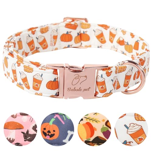 Babole Pet Hundehalsband für große Hunde – niedliches Herbst-Festival-Halsband, verstellbar, Kürbiskuchen, Haustier, Metallschnalle, Halsband für Welpen, Mädchen, Jungen, Hündinnen, Größe L von Babole Pet