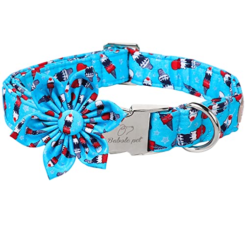 Babole Pet Hundehalsbänder mit Blumenband, Sommer, blau, eiscremefarben, Stern, Hundehalsband mit Sicherheits-Metallschnalle, verstellbare Welpenhalsbänder für kleine, S-Halsumfang 25.4 cm,40.6 cm von Babole Pet