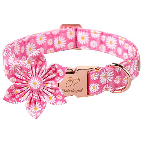 Babole Pet Hundehalsbänder mit Blumenband, Sommerrosa Gänseblümchen, Hundehalsband mit Sicherheits-Metallschnalle, verstellbare Welpenhalsbänder für kleine, mittelgroße und große Hunde, Jungen und Mädchen, Geschenk, XL-Halsumfang 40,6 cm - 66 cm von Babole Pet