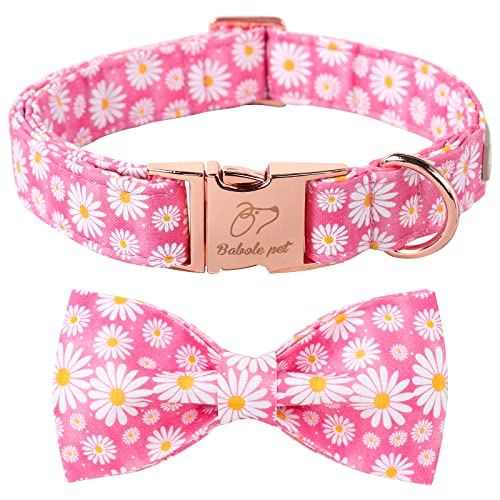 Babole Pet Hundehalsband mit Fliege, sommerliches rosa Gänseblümchen-Hundehalsband mit Sicherheits-Metallschnalle, verstellbares Welpenhalsband für kleine, mittelgroße und große Hunde, Jungen und von Babole Pet