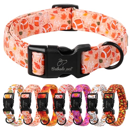 Babole Pet Hundehalsband, Thansgiving verstellbar, leicht, Baumwolle, für kleine, mittelgroße und große Jungen, Mädchen, Hunde, Orange, College, Fußball, L von Babole Pet