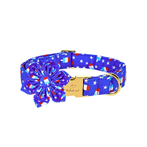 Babole Pet Hundehalsband Blumenkrawatte Blau Popsicle Stern Hundehalsband Mädchen Verstellbares Halsband mit Sicherheits-Metallschnalle für kleine mittelgroße große Hunde (L) von Babole Pet