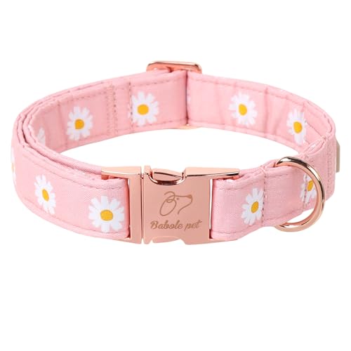 Babole Pet Hundehalsband aus Baumwolle, für mittelgroße Hunde, verstellbar, niedlich, für Jungen und Mädchen, mit Metallschnalle, Babyrosa, Gänseblümchen, Größe M von Babole Pet