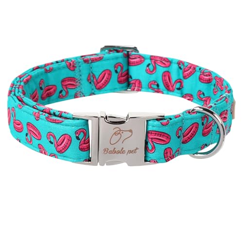 Babole Pet Sommer-Hundehalsband für Welpen, kleine Hunde, verstellbares türkisfarbenes Flamingo-Hundehalsband für den Sommer, weich gepolstert, Haustier-Metallschnalle, Halsband für Jungen und von Babole Pet