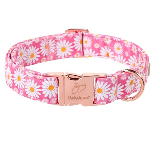 Babole Pet Hundehalsband aus Baumwolle für Welpen, kleine Hunde, verstellbar, niedlich, für Jungen und Mädchen, mit Metallschnalle, rosa Gänseblümchen, Größe XS von Babole Pet