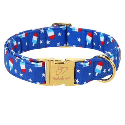 Babole Pet Hundehalsband aus Baumwolle für große Hunde, verstellbar, niedlich, für Jungen und Mädchen, mit Metallschnalle, Halsband für 4. Juli, blaues Eis am Stiel, Größe XL von Babole Pet