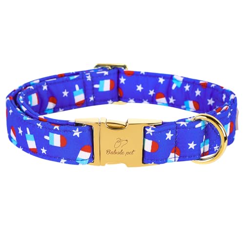 Babole Pet Hundehalsband aus Baumwolle für mittelgroße Hunde, verstellbar, niedlich, für Jungen und Mädchen, mit Metallschnalle, Halsband für 4. Juli, blaues Eis am Stiel, Größe M von Babole Pet