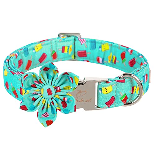 Babole Pet Hundehalsband mit Blumenmuster, grünes Eis am Stiel, für Mädchen, mit Sicherheits-Metallschnalle, verstellbar, Welpenhalsbänder für kleine, mittelgroße und große Hunde (XS) von Babole Pet