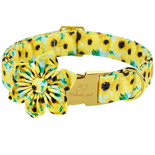 Babole Pet Hundehalsband mit gelber Sonnenblumen-Blumenbindung, Baumwoll-Hundehalsband mit Sicherheits-Metallschnalle, verstellbare Welpenhalsbänder für kleine, mittelgroße und große Jungen und Mädchen, klein, Halsumfang 25,4 cm - 40,6 cm von Babole Pet