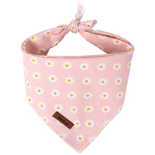 Babole Pet Spring Hundehalstuch, für Mädchen, hellrosa, Gänseblümchen, Baumwolle, waschbar, bequem, Dreieck, verstellbares Haustier-Lätzchen, Halstuch für kleine, mittelgroße und große Hunde, Größe L von Babole Pet