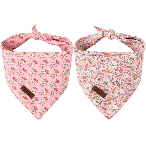 Babole Pet Hundehalstücher für Ostern, 2 Stück, rosa Häschen und Küken, Oster-Hunde-Schal, Lätzchen für Jungen und Mädchen, niedliches Urlaubs-Bandana für Welpen, kleine Hunde und Katzen von Babole Pet