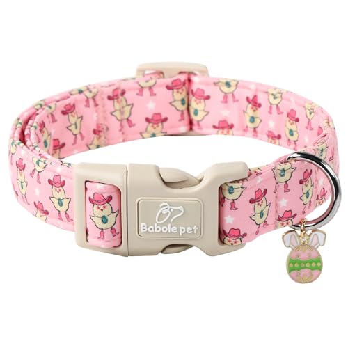 Babole Pet Oster-Hundehalsband, rosa Hundehalsband mit niedlichen Hühnern bedruckt, verstellbares, bequemes Hundehalsband mit Schnellverschluss-Schnalle für Hunde, Größe M von Babole Pet