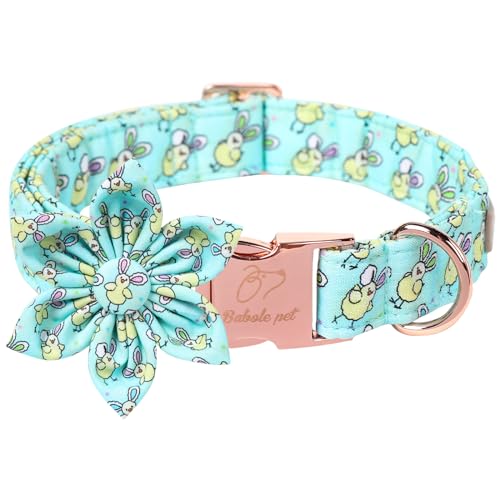 Babole Pet Oster-Hundehalsband mit Blumen-Krawatte für große Hunde, Huhn, Kaninchen, männliches Hundehalsband mit Sicherheits-Metallschnalle, verstellbares Welpenhalsband für kleine, mittelgroße von Babole Pet