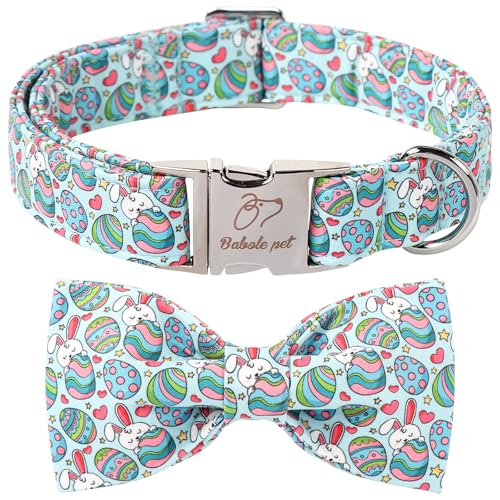 Babole Pet Oster-Hundehalsband mit Fliege, Ostereier-Fliege, Hundehalsband mit Sicherheits-Metallschnalle, Ostergeschenk, Kaninchen-Hundehalsband mit Schleife für Mädchen und Jungen, Größe S von Babole Pet