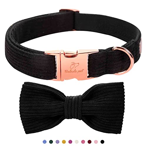 Babole Pet Premium Hundehalsband mit Fliege, doppellagiges Cord-Hundehalsband mit Sicherheits-Metallschnalle, verstellbar, breit, große Halsbänder für kleine,61 cm, Schwarz von Babole Pet