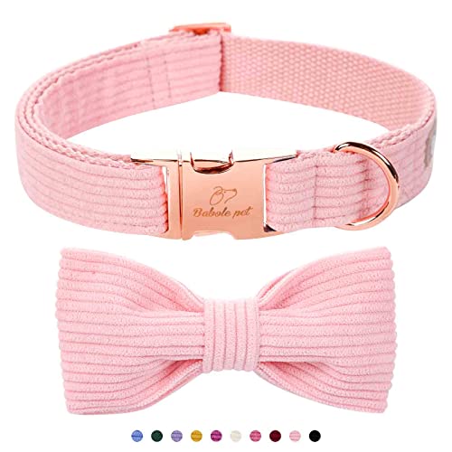 Babole Pet Premium Pink Hundehalsband mit Fliege, doppellagiges Cord-Hundehalsband mit Sicherheits-Metallschnalle, verstellbar, breit, große Halsbänder für kleine, XL-Halsumfang 40.6 cm,66 cm von Babole Pet