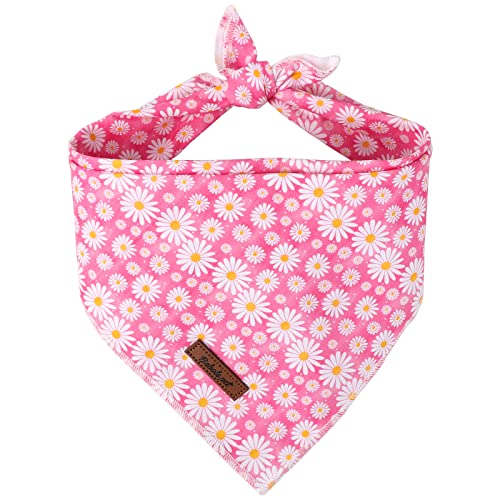 Babole Pet Spring Hundehalstuch, Mädchen, Rosa, Gänseblümchen, Baumwolle, waschbar, bequem, dreieckig, verstellbar, Haustier-Lätzchen, Halstuch für kleine, mittelgroße und große Hunde, Größe S von Babole Pet