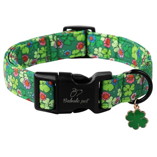 Babole Pet St. Patrick's Day Hundehalsband, Glücksklee-Hundehalsband mit Schnellverschluss-Kunststoffschnalle, niedliches Kleeblatt-Hundehalsband für Mädchen und Jungen, Größe XS von Babole Pet