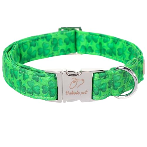 Babole Pet St. Patricks Day Hundehalsband für große Hunde, niedliches grünes Hundehalsband, verstellbar, Baumwolle, Glückskleeblatt-Halsband mit Sicherheits-Metallschnalle, für Welpen, Jungen, von Babole Pet