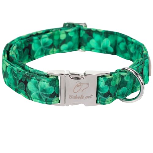 Babole Pet St. Patricks Day Hundehalsband für kleine Hunde, niedliches grünes Hundehalsband, verstellbar, Baumwolle, abstraktes Kleeblatt-Halsband mit Sicherheits-Metallschnalle, für Welpen, Jungen, von Babole Pet