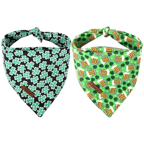 Babole Pet St Patricks Day Hundehalstücher, 2 Stück, grünes Bierklee und schwarzes Kleeblatt-Muster, St. Patricks, Hunde-Schal, Lätzchen für Jungen und Mädchen, niedliches Urlaubstuch, Bandana für von Babole Pet